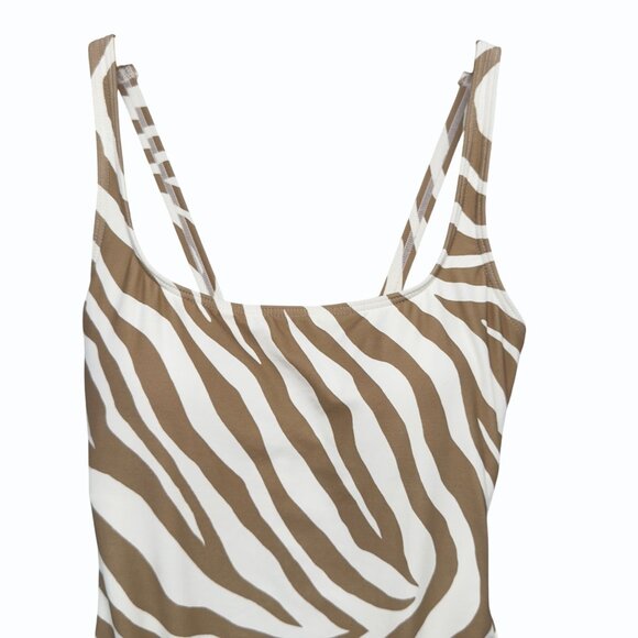 Michael Kors Womens 6 Tan Zebra Print 1 Piece Swimsuit Ladder Back Design - Picture 3 of 16
